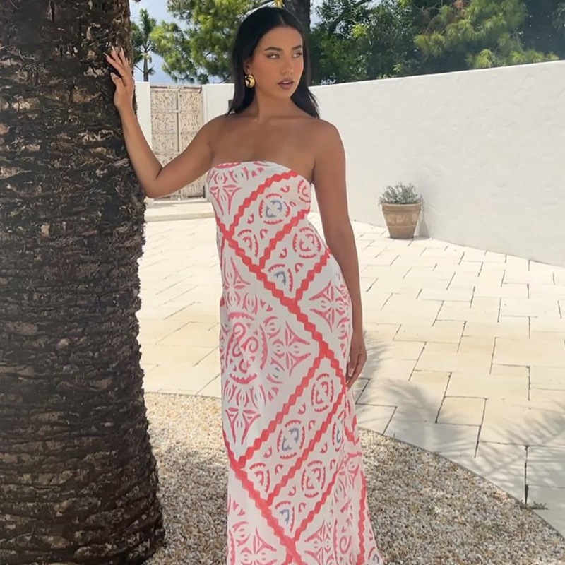 Printed Loose Casual Sexy Strapless Dress