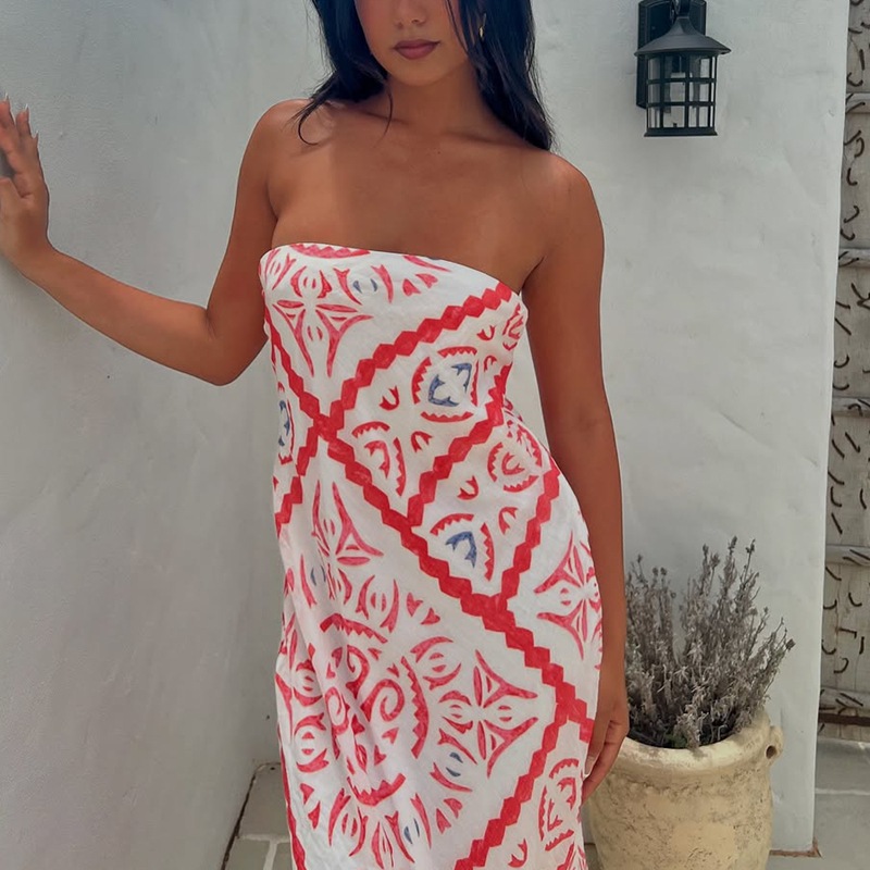 Printed Loose Casual Sexy Strapless Dress