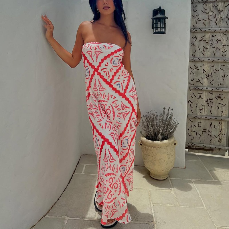 Printed Loose Casual Sexy Strapless Dress