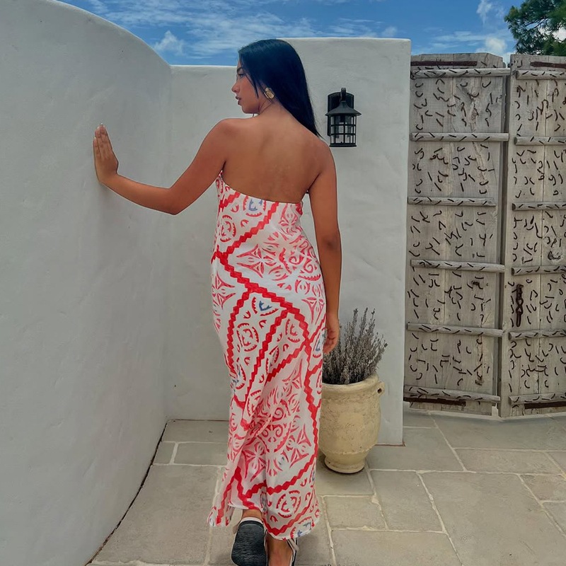 Printed Loose Casual Sexy Strapless Dress