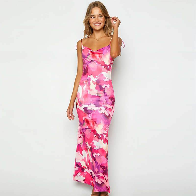 Printed Sexy Backless Waist Bag Waist Strap Dress