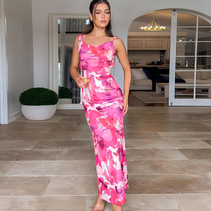 Printed Sexy Backless Waist Bag Waist Strap Dress