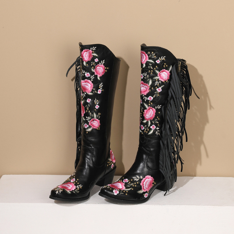 Pointed Printed Rivet Leather Boots