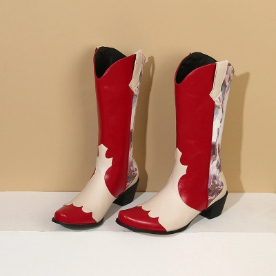Color Blocked Printed Women's Leather Boots, Sleeves, Fashion Boots 01