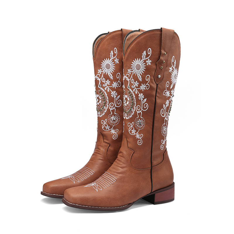 Embroidered Casual Women's Leather Boots Martin Boots