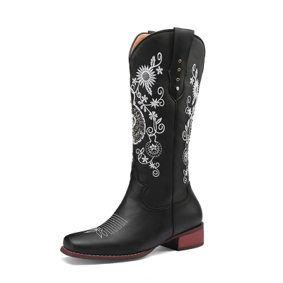 Embroidered Casual Women's Leather Boots Martin Boots 01