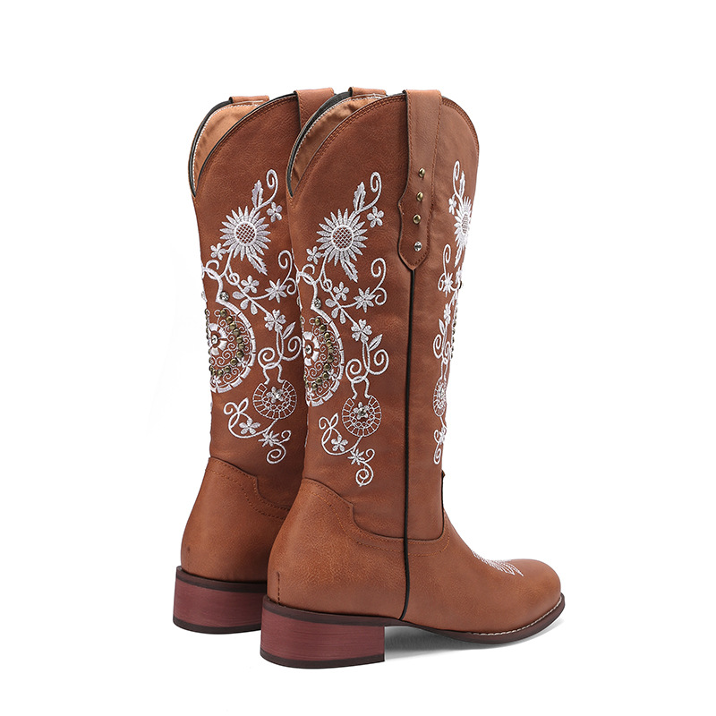 Embroidered Casual Women's Leather Boots Martin Boots