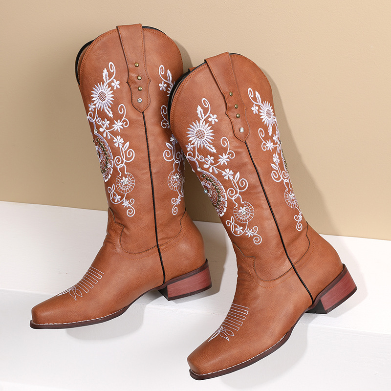 Embroidered Casual Women's Leather Boots Martin Boots
