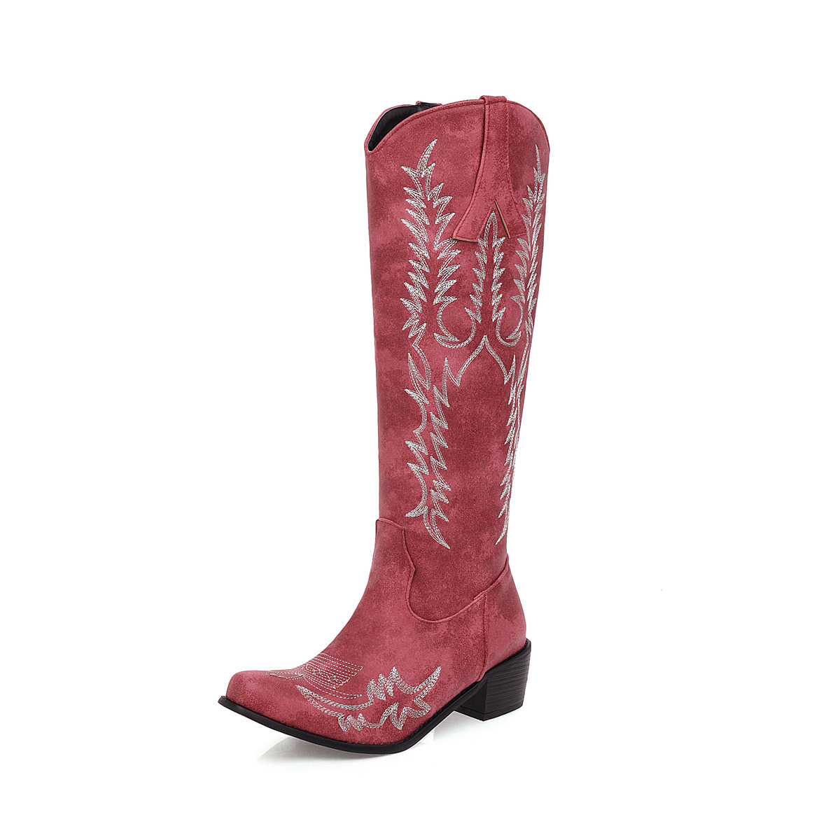 Embroidered High Sleeved Knight Boots, Thick High Heels