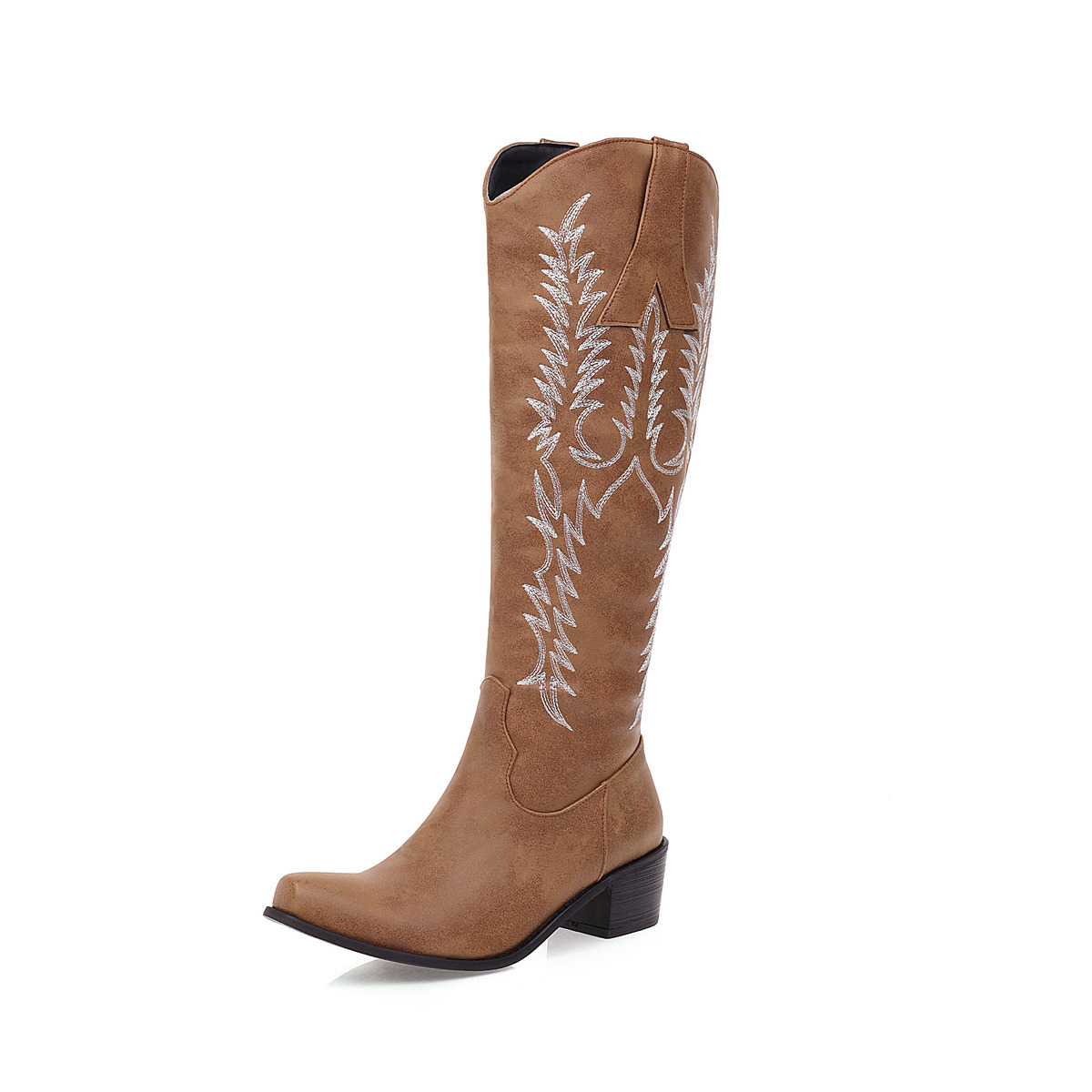 Embroidered High Sleeved Knight Boots, Thick High Heels