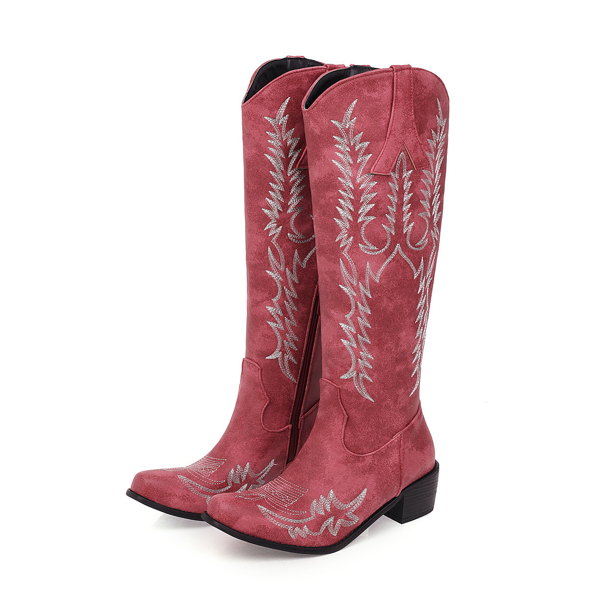 Embroidered High Sleeved Knight Boots, Thick High Heels