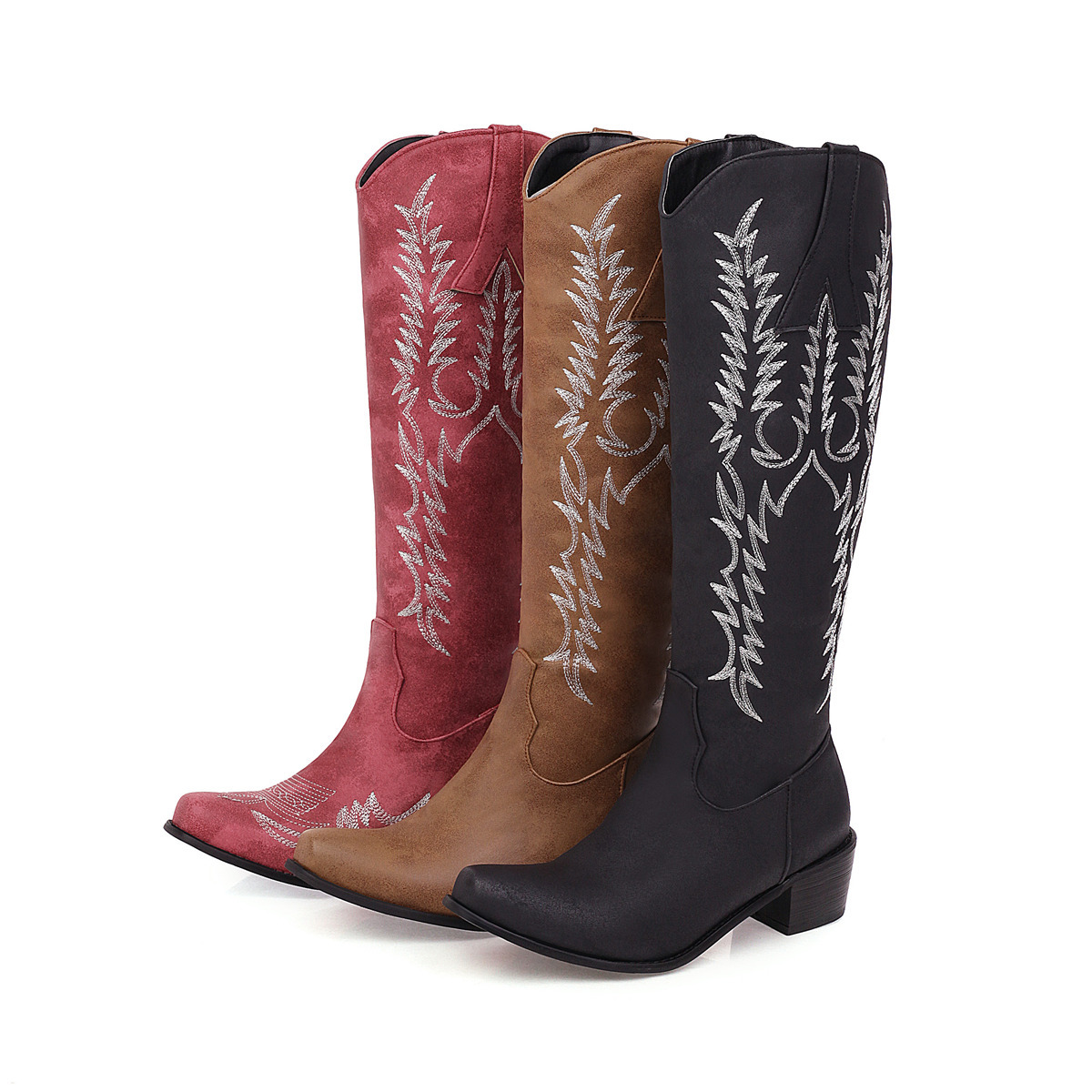 Embroidered High Sleeved Knight Boots, Thick High Heels