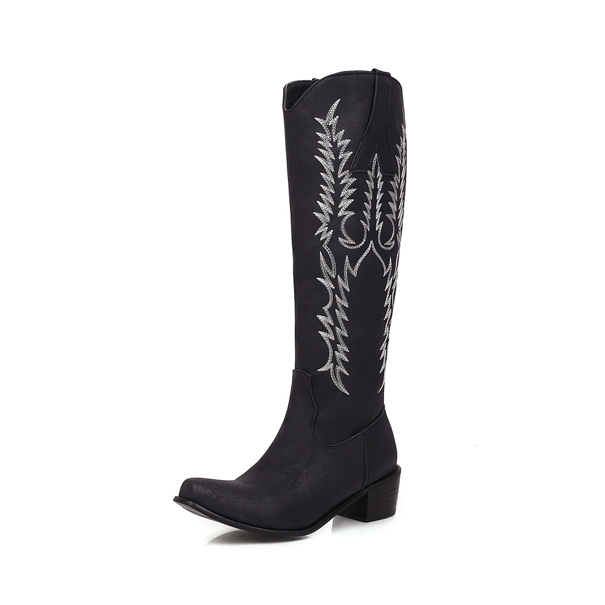 Embroidered High Sleeved Knight Boots, Thick High Heels