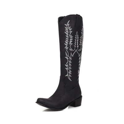 Embroidered High Sleeved Knight Boots, Thick High Heels 01