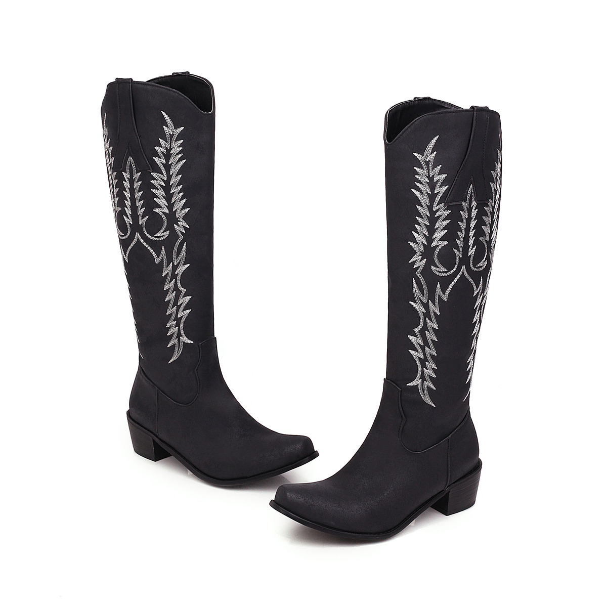 Embroidered High Sleeved Knight Boots, Thick High Heels