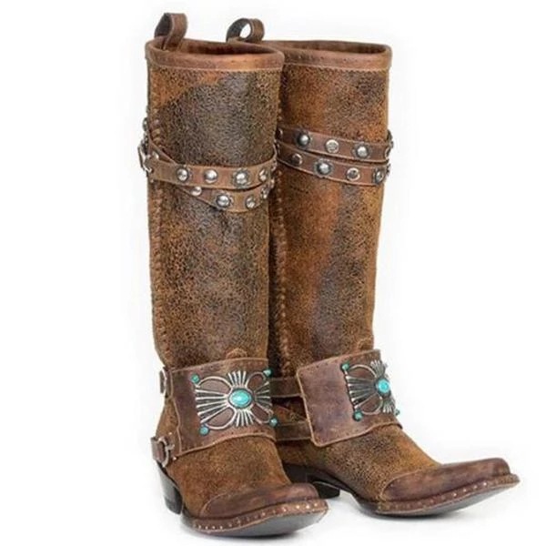 Exquisite Lace Border, Square Heel, Knight Boots