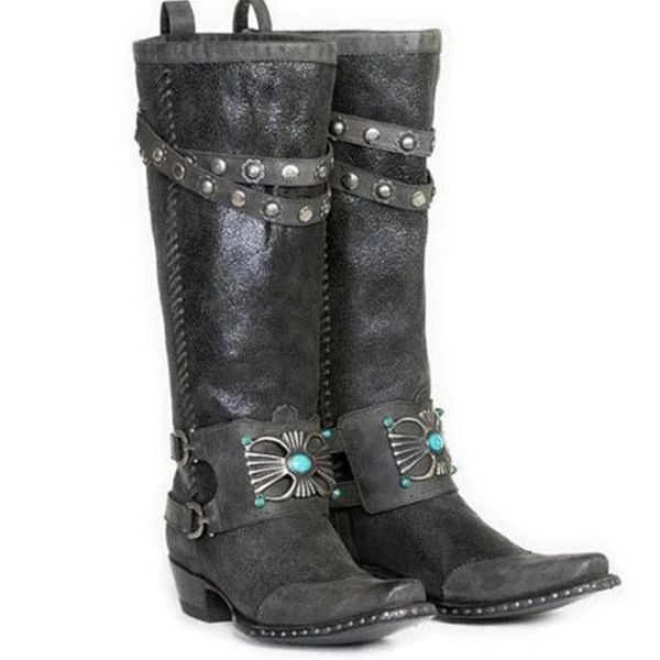 Exquisite Lace Border, Square Heel, Knight Boots