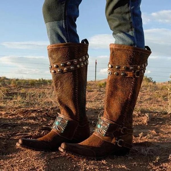 Exquisite Lace Border, Square Heel, Knight Boots