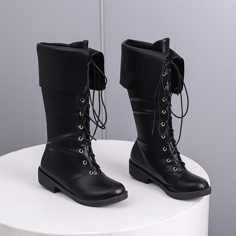 High Top Leather Boots With Front Lace Up Martin Boots