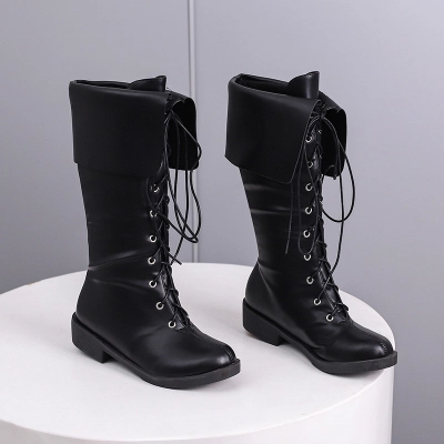 High Top Leather Boots With Front Lace Up Martin Boots 02