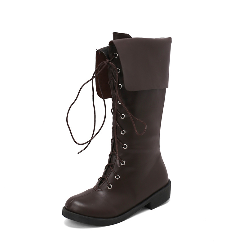 High Top Leather Boots With Front Lace Up Martin Boots