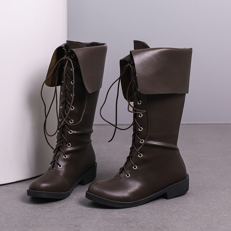 High Top Leather Boots With Front Lace Up Martin Boots