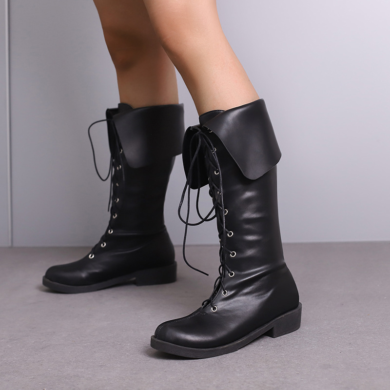 High Top Leather Boots With Front Lace Up Martin Boots