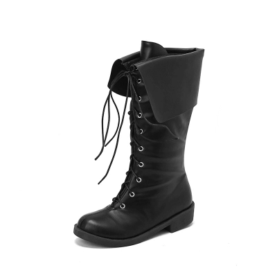 High Top Leather Boots With Front Lace Up Martin Boots 01