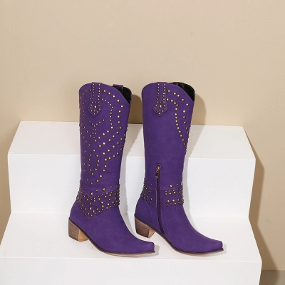 High Top Leather Boots With Side Zipper And Rivets For Fashion Boots 02