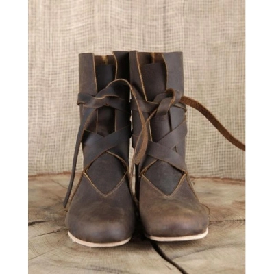 Retro Lace Up Roman Boots, Low Heel Casual Motorcycle Boots 01