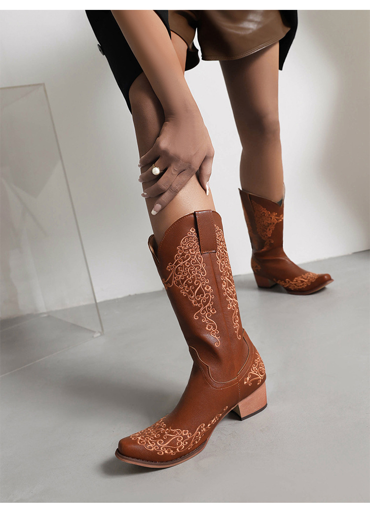 Sharp Pointed Retro Women's Leather Boots With Sleeve Fashion Boots