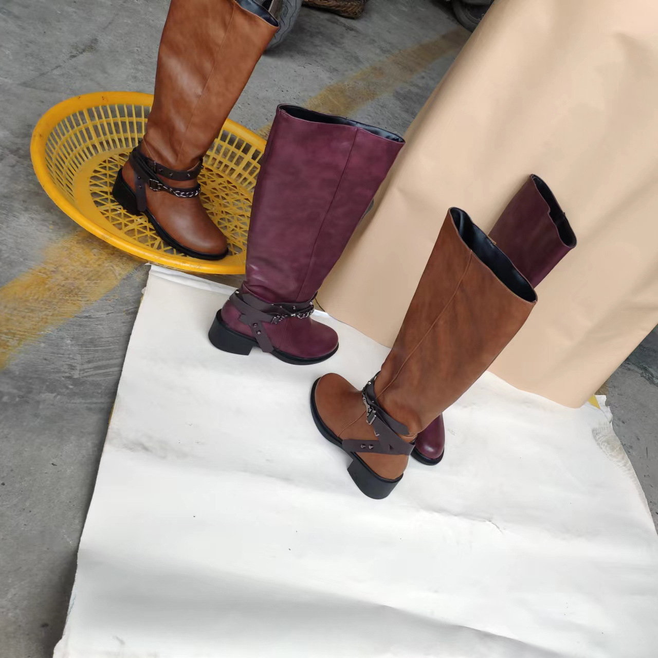 Side Zipper Belt Buckle Rivet Boots