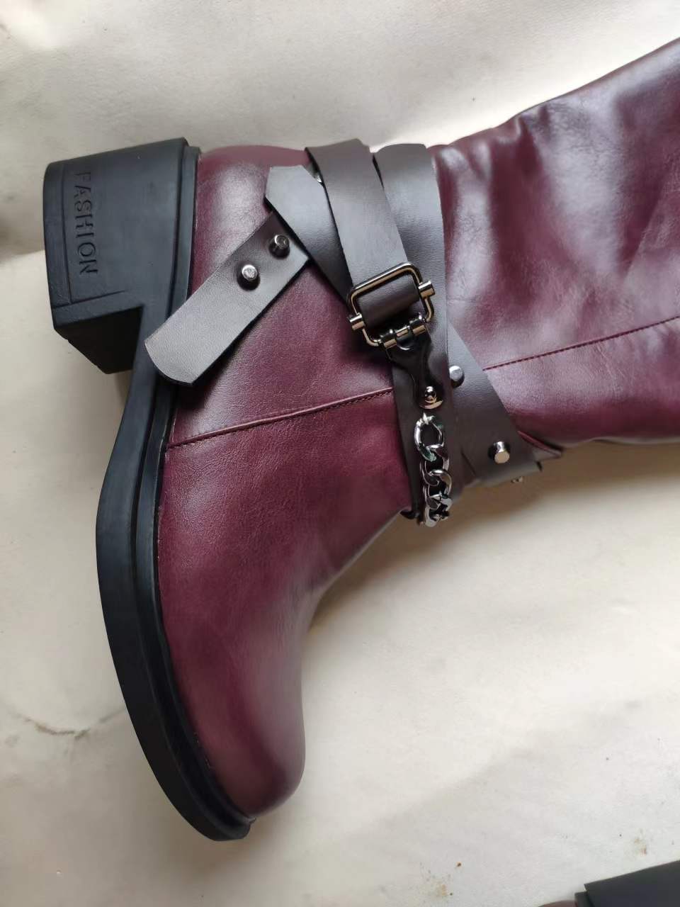 Side Zipper Belt Buckle Rivet Boots
