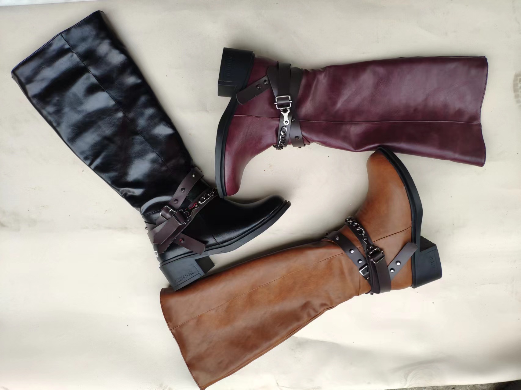 Side Zipper Belt Buckle Rivet Boots