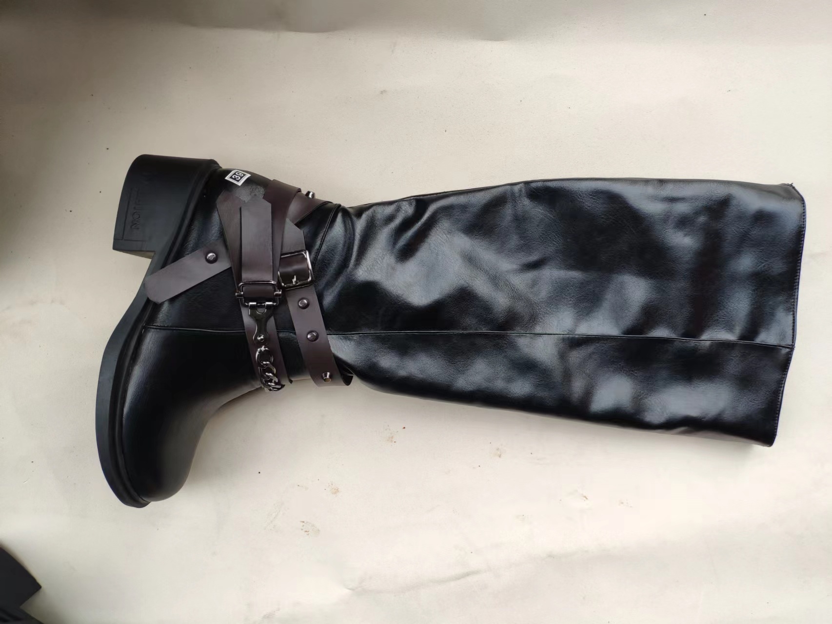 Side Zipper Belt Buckle Rivet Boots