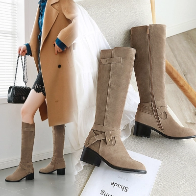 Thick Heel, High Heel, Back Strap, High Top Knight Boots 01