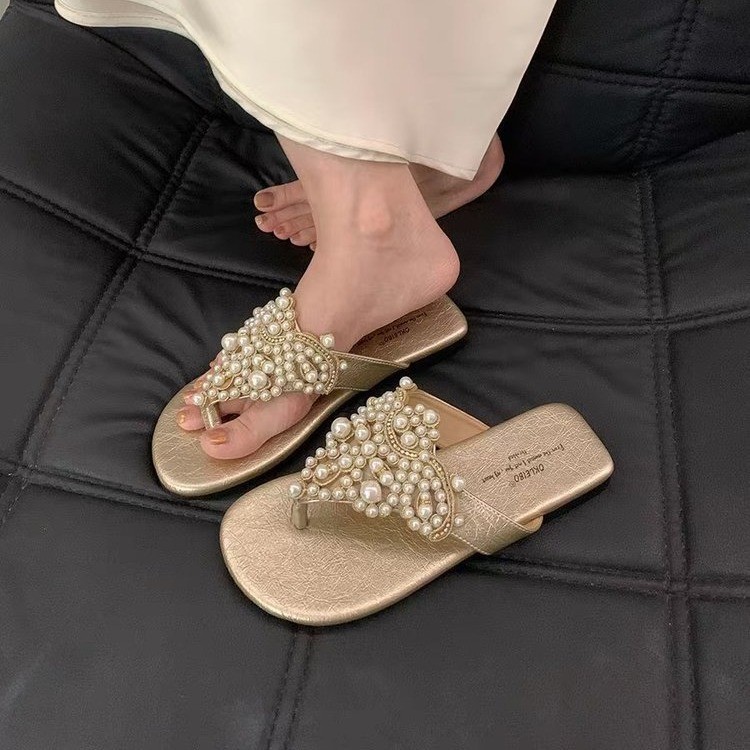 Bohemian Flat Bottomed Pearl Toe Roman Sandals