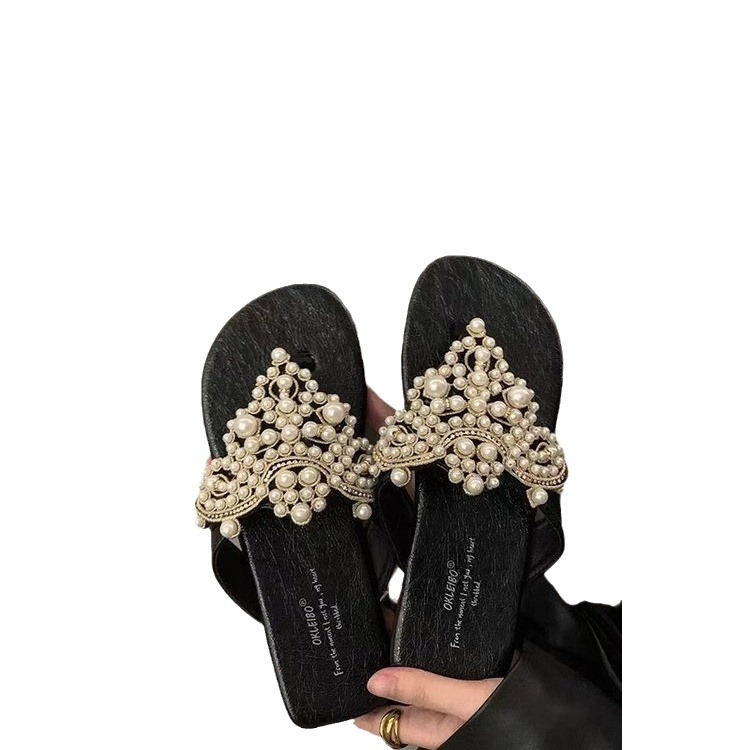 Bohemian Flat Bottomed Pearl Toe Roman Sandals