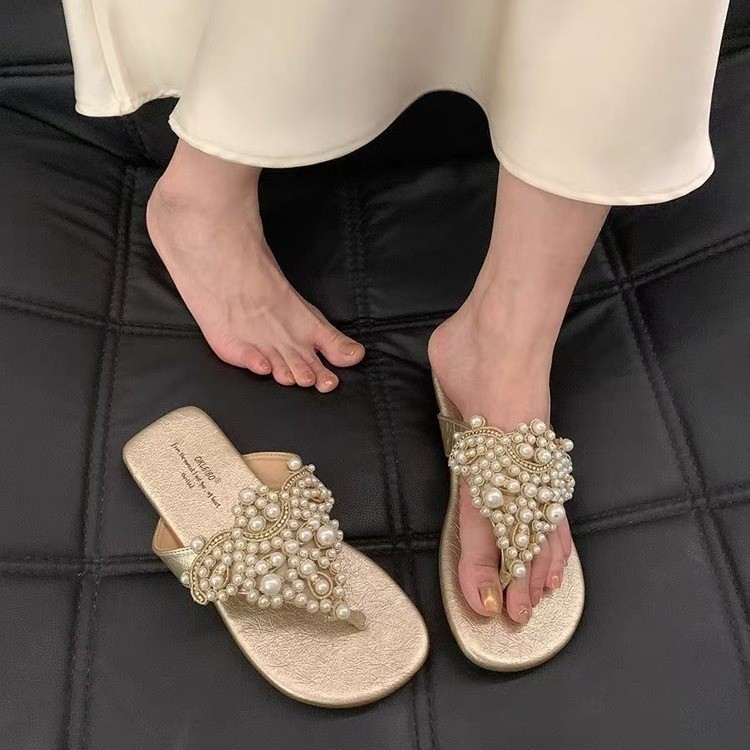 Bohemian Flat Bottomed Pearl Toe Roman Sandals