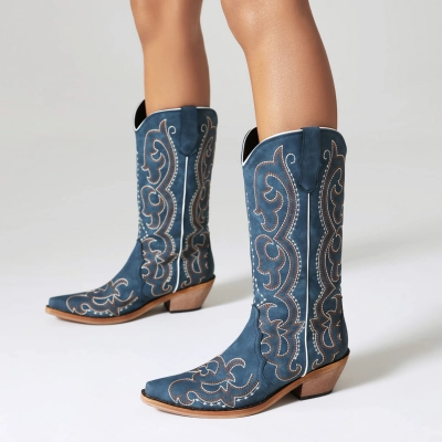 Embroidered Knight Boots, Mid Calf Martin Boots 01