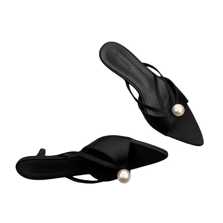 Pointed Tip, Middle Heel, Fine Strap, Dragging Pearl, Exposed Toe