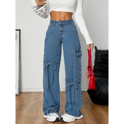 Bow Tie Workwear Style Denim Pants 01