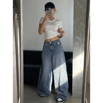 Wide Leg Jeans, Loose And Slimming, Fashionable Straight Leg Pants 02