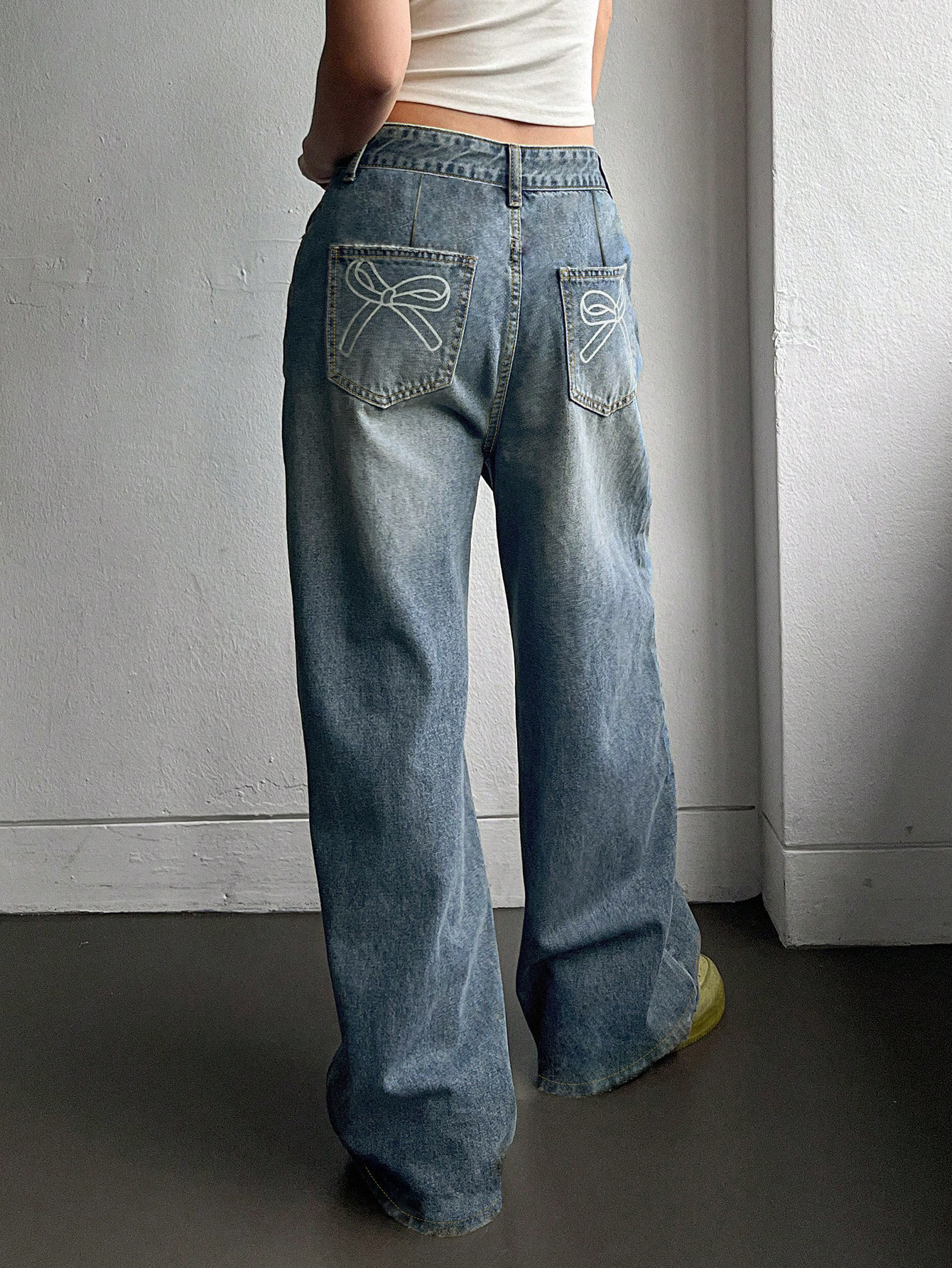 Bow Print Wide Leg Jeans