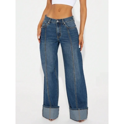 Curled Casual Loose Fit Wide Leg Jeans 02