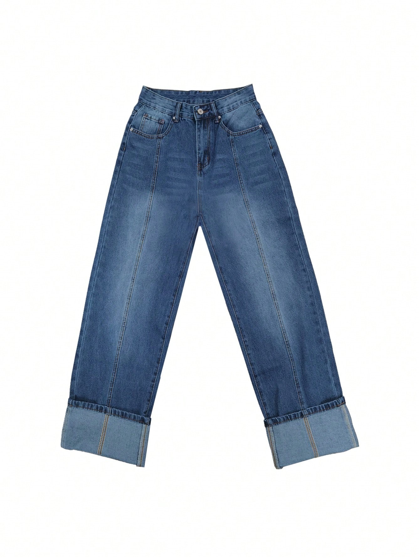 Curled Casual Loose Fit Wide Leg Jeans