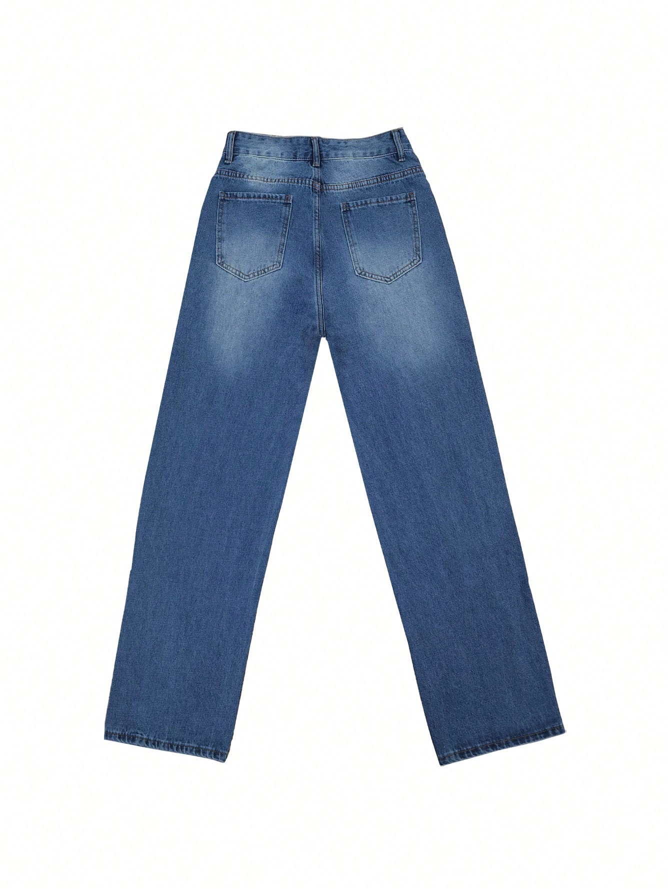 Curled Casual Loose Fit Wide Leg Jeans