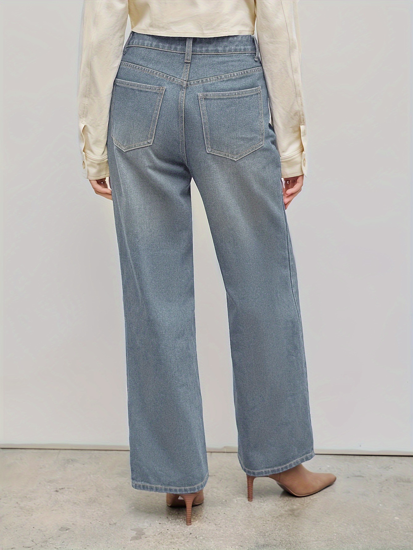 Grey Blue Cow Slimming Straight Leg Loose Diagonal Jeans