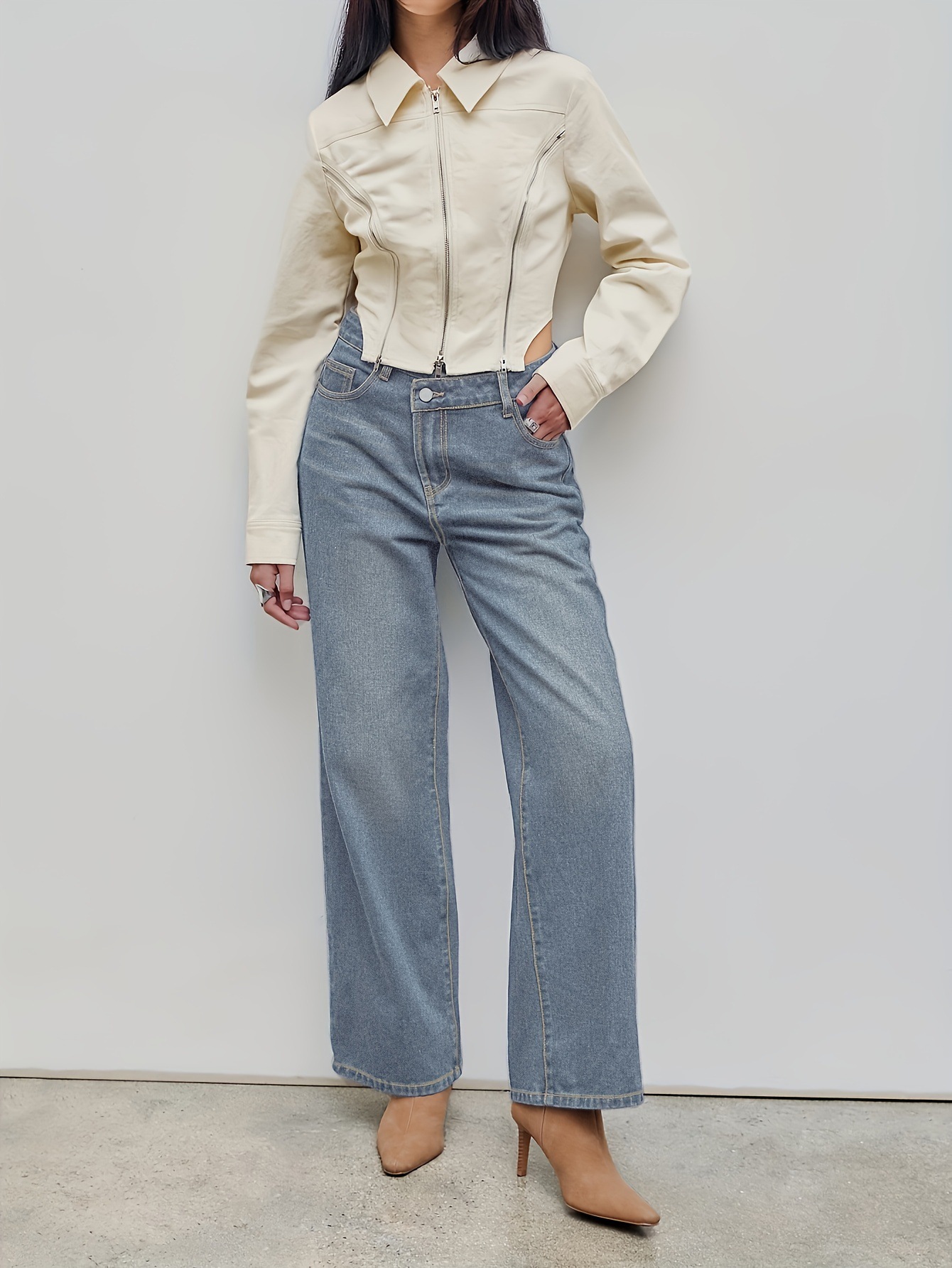 Grey Blue Cow Slimming Straight Leg Loose Diagonal Jeans