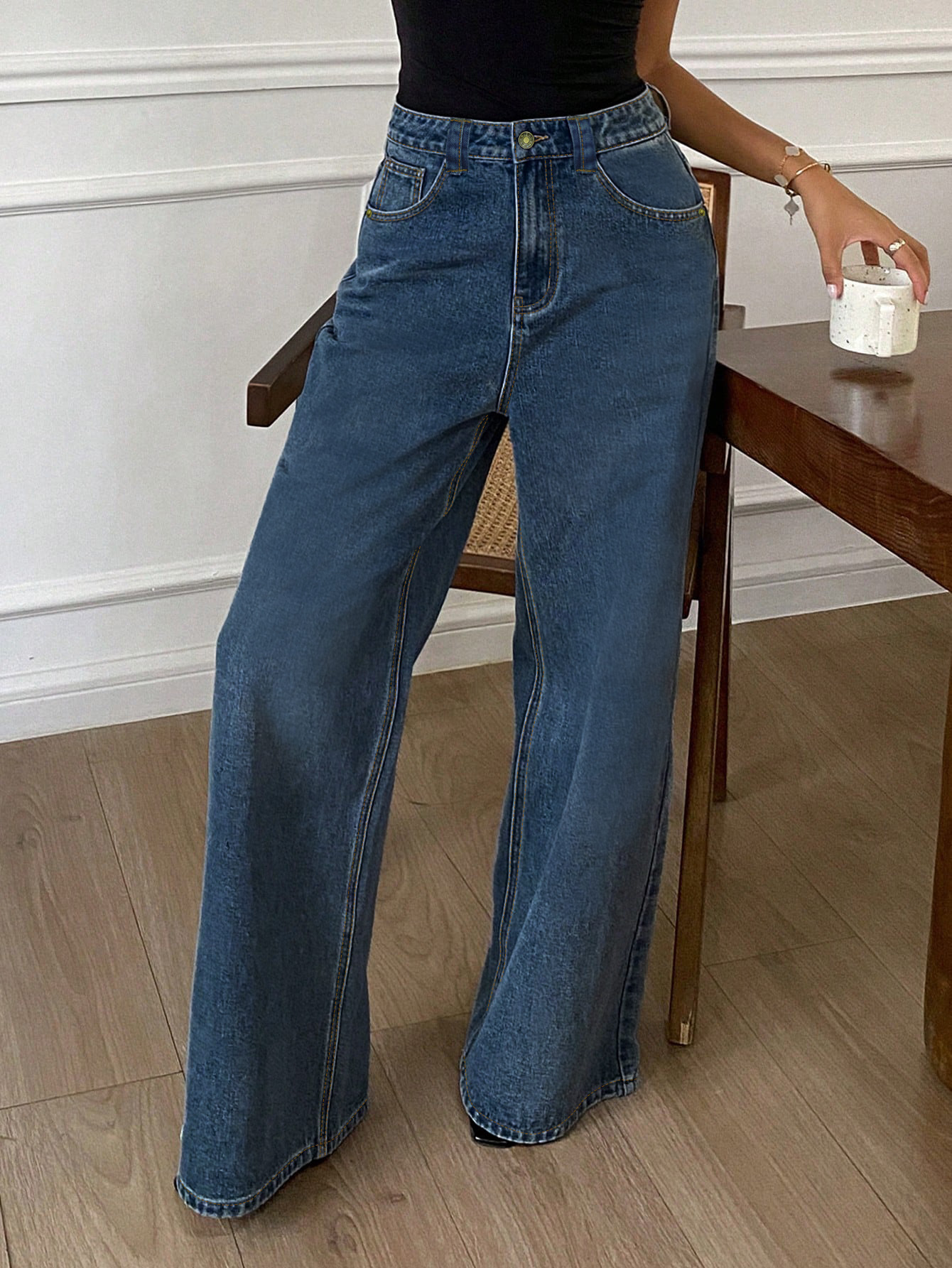 High Waisted Jeans, Retro Loose Straight Leg Casual Pants